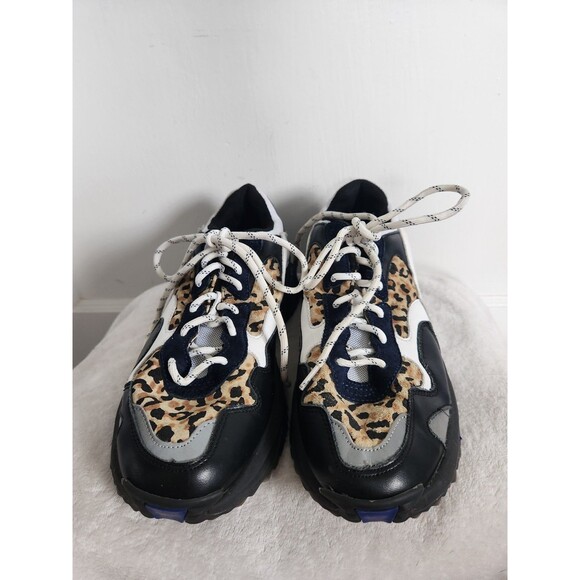 SNKR Project Prospect Park Sneakers Black White Leopard Front Side Sz 9 GUC - Picture 2 of 10